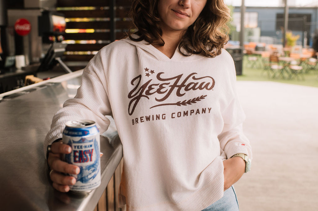 Ribbed Script Crop Hoodie - Cream