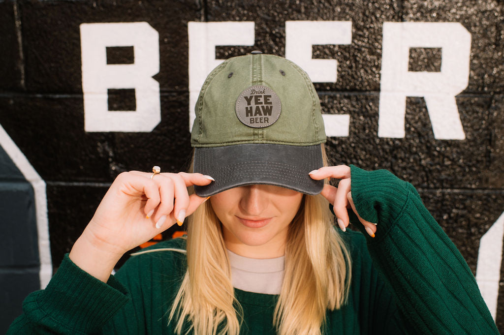 Yee-Haw Green Leather Patch Hat