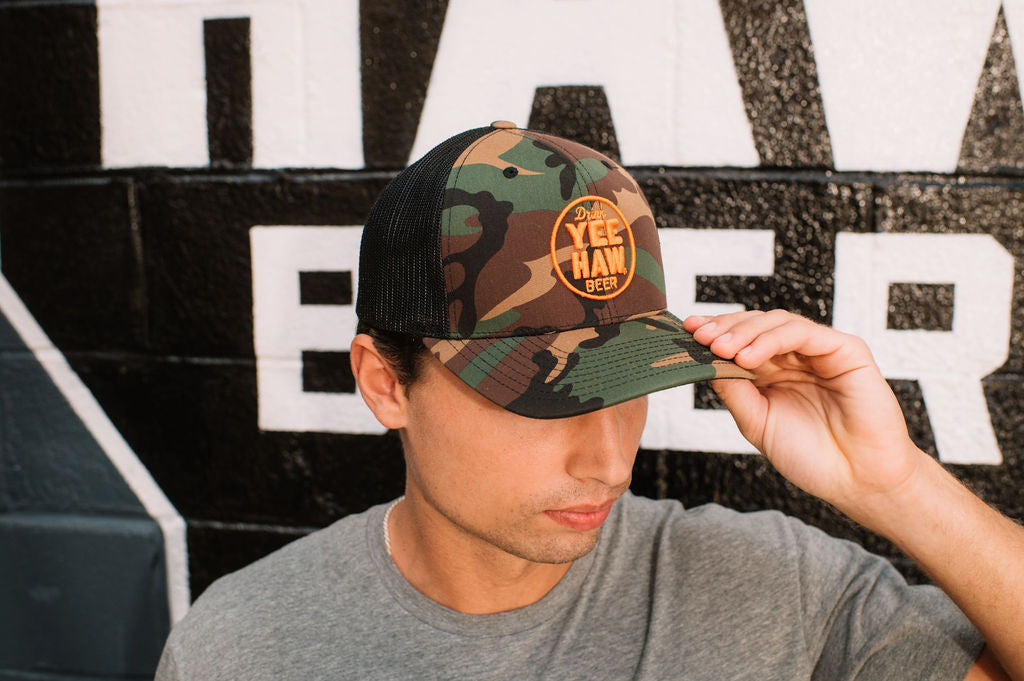 Yee-Haw Orange Logo Camo Hat